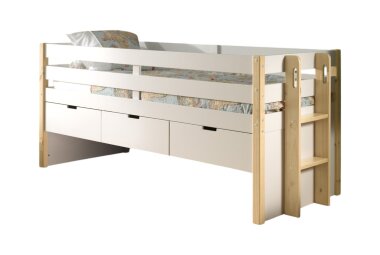 Kojenbett Karissa 219x98x100 Massivholz+MDF Wei&szlig;/natur