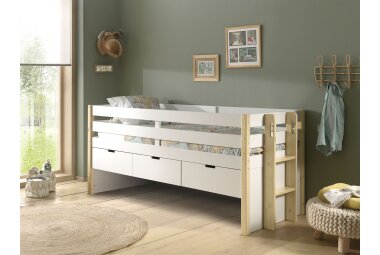 Kojenbett Karissa 219x98x100 Massivholz+MDF Wei&szlig;/natur
