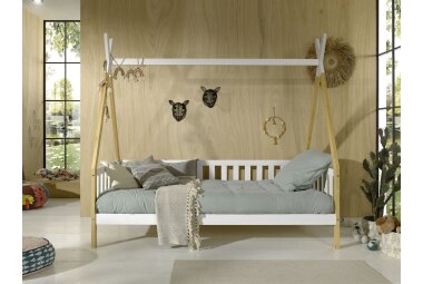 Zeltbett Karyn 1 206x96x185 Kinderbett Massivholz Weiß/natur
