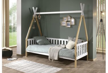 Zeltbett Karyn 1 206x96x185 Kinderbett Massivholz Weiß/natur