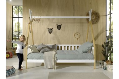 Zeltbett Karyn 1 206x96x185 Kinderbett Massivholz Weiß/natur