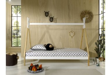 Zeltbett Karyn 2 206x98x158 Kinderbett Massivholz Weiß/natur