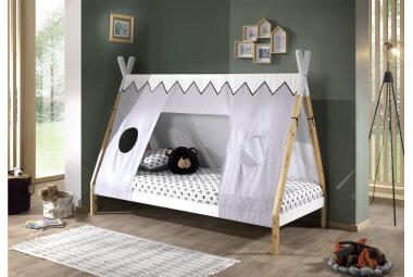 Zeltbett Karyn 4 206x98x158 Kinderbett Massivholz Weiß/natur