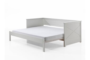 Funktionsbett Kati 209x100x80 Ausziehbett Massivholz+MDF Weiß
