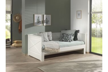 Funktionsbett Kati 209x100x80 Ausziehbett Massivholz+MDF Weiß