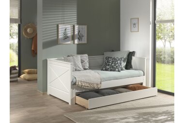 Ausziehbett Katie 209x100x80 Funktionsbett Massivholz+MDF Weiß