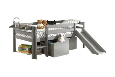 Kojenbett mit Rutsche Karolina 208x175x83 Massivholz Grau