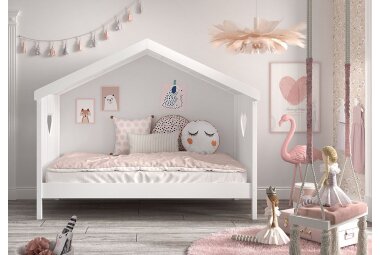 Hausbett Kamila 1 213x99x172 Kinderbett Einzelbett Massivholz+MDF Weiß