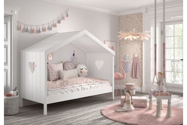 Hausbett Kamila 1 213x99x172 Kinderbett Einzelbett Massivholz+MDF Weiß