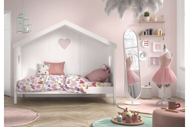 Hausbett Kamila 1 213x99x172 mit Rücken Kinderbett Massivholz+MDF Weiß