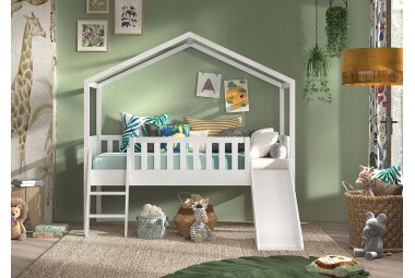 Hausbett mit Rutsche Kapua 209x192x202 Massivholz Weiß