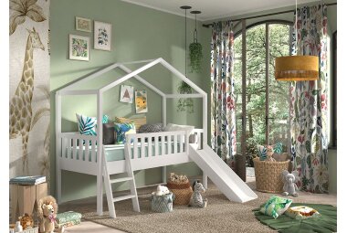 Hausbett mit Rutsche Kapua 209x192x202 Massivholz Weiß