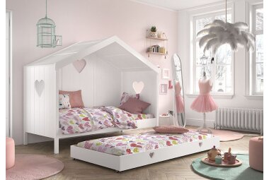 Hausbett Kamila 3 213x99x172 mit Rücken Kinderbett Massivholz+MDF Weiß