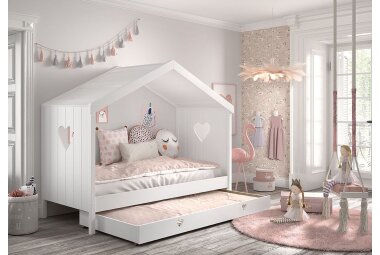 Hausbett Kamila 3 213x99x172 Kinderbett Einzelbett Massivholz+MDF Weiß