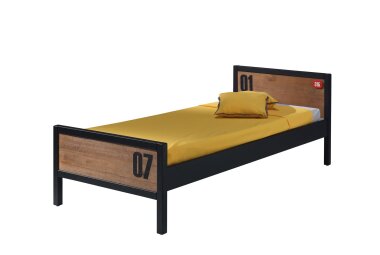 Einzelbett Kameko 209x97x75 Massivholz+MDF Schwarz/Natur