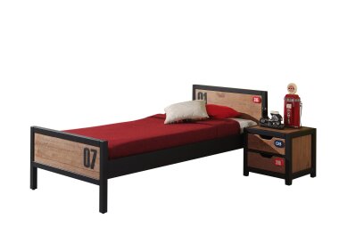 Einzelbett Kameko 209x97x75 Massivholz+MDF Schwarz/Natur