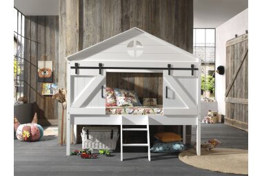 Scheunenbett Kamilia 218x137x202 Kinderbett MDF Weiß