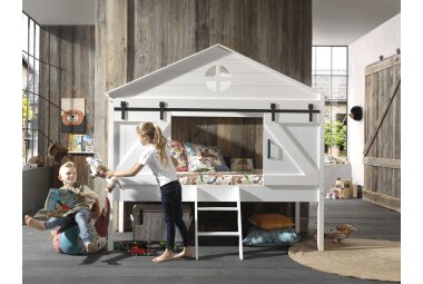 Scheunenbett Kamilia 218x137x202 Kinderbett MDF Weiß