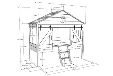 Scheunenbett Kamilia 218x137x202 Kinderbett MDF Weiß