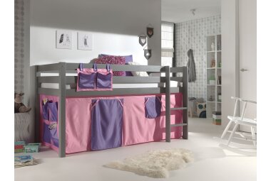 Kinderbett Karolina 210x114x106 Massivholz Grau Textilset...