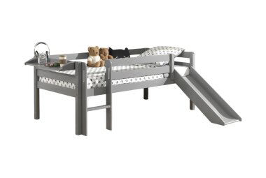 Kojenbett mit Rutsche Karolina 208x175x83 Massivholz Grau