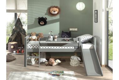 Kojenbett mit Rutsche Karolina 208x175x83 Massivholz Grau
