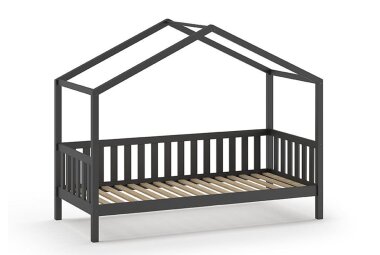 Hausbett Kapua 210x97x170 Kinderbett Massivholz Anthrazit