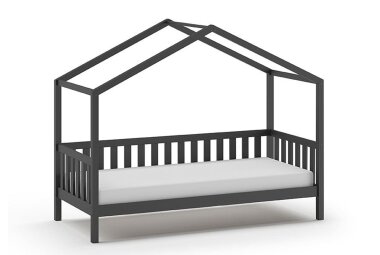Hausbett Kapua 210x97x170 Kinderbett Massivholz Anthrazit