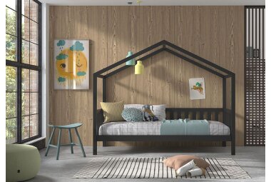 Hausbett Kapua 210x97x170 Kinderbett Massivholz Anthrazit