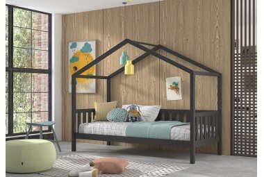 Hausbett Kapua 210x97x170 Kinderbett Massivholz Anthrazit