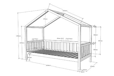 Hausbett Kapua 210x97x170 Kinderbett Massivholz Anthrazit
