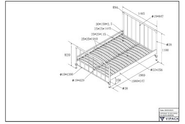 Metallbett Kay 147x207x110 Einzelbett Metall Schwarz matt
