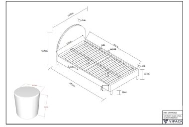 Polsterbett mit Hocker Karlotta 147x212x132 Holzwerkstoff Rosa