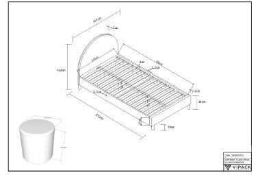 Polsterbett mit Hocker Karlotta 147x212x132 Holzwerkstoff Grün