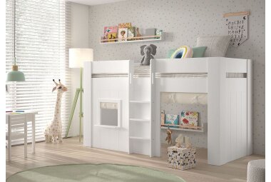 Spielbett Karrie 206x105x120 Kinderbett MDF Weiß mit Stoffset