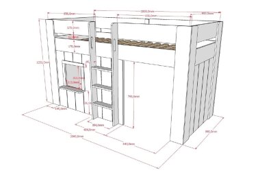 Spielbett Karrie 206x105x120 Kinderbett MDF Weiß mit Stoffset