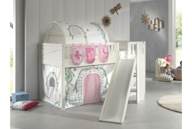 Kinderbett mit Rutsche Karyl Massivholz Weiß...