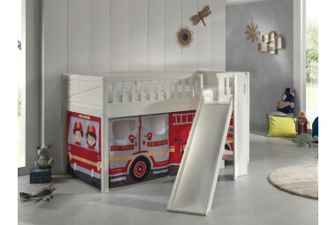 Kinderbett mit Rutsche Karyl Massivholz Wei&szlig;...