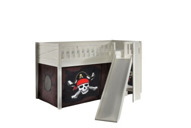 Kinderbett mit Rutsche Karyl Holz Weiß Textilset...