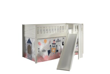 Kinderbett mit Rutsche Karyl Holz Weiß Textilset...