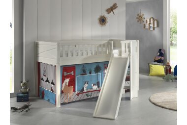 Kinderbett mit Rutsche Karyl Massivholz Weiß...