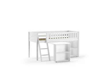 Kinderbett Karyl 208x114x135 Massivholz Wei&szlig; Regal