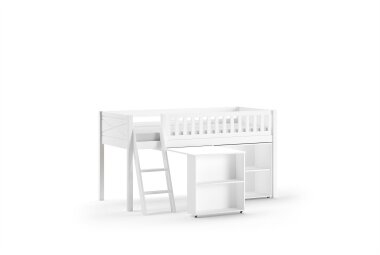 Kinderbett Karyl 208x114x135 Massivholz Wei&szlig; Regal