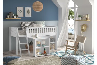 Kinderbett Karyl 208x114x135 Massivholz Weiß Regal