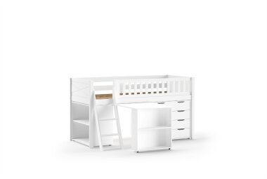 Kinderbett Karyl 208x114x135 Massivholz Wei&szlig; Regal...