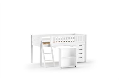 Kinderbett Karyl 208x114x135 Massivholz Wei&szlig; Kommode