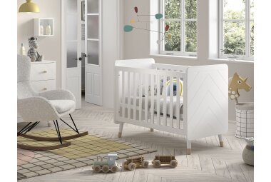 Babybett Kamillah 124x68x96 Gitterbett MDF Satin Weiß