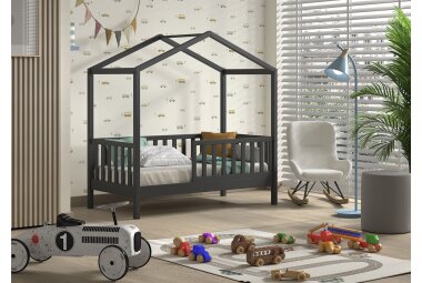 Juniorbett Karie 148x76x151 Kinderbett Massivholz Anthrazit