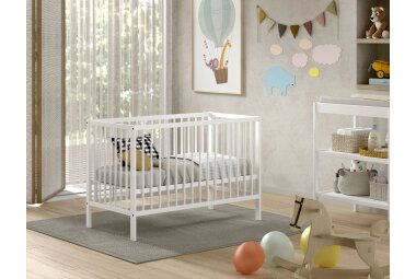 Babybett Kara-lynn 124x65x84 Gitterbett Massivholz Buche Weiß