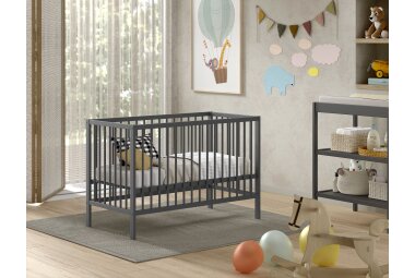 Babybett Kara-lynn 124x65x84 Wiege Massivholz Buche Anthrazit